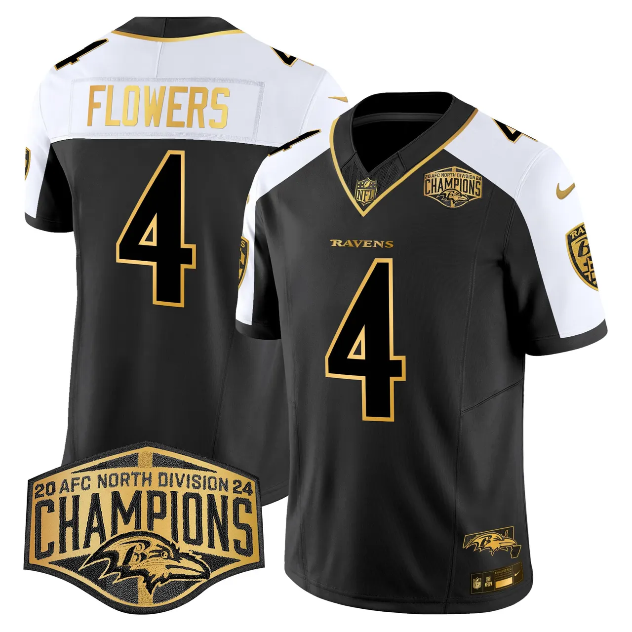 Derrick Henry Baltimore Ravens Nike Maryland Flag Map 2024 AFC North Division Champions Patch Gold Vapor Limited Stitched Jersey - Black - Image 15