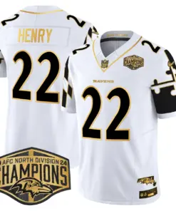 Derrick Henry Baltimore Ravens Nike Maryland Flag Map 2024 AFC North Division Champions Patch Gold Vapor Limited Stitched Jersey - Black - Image 17