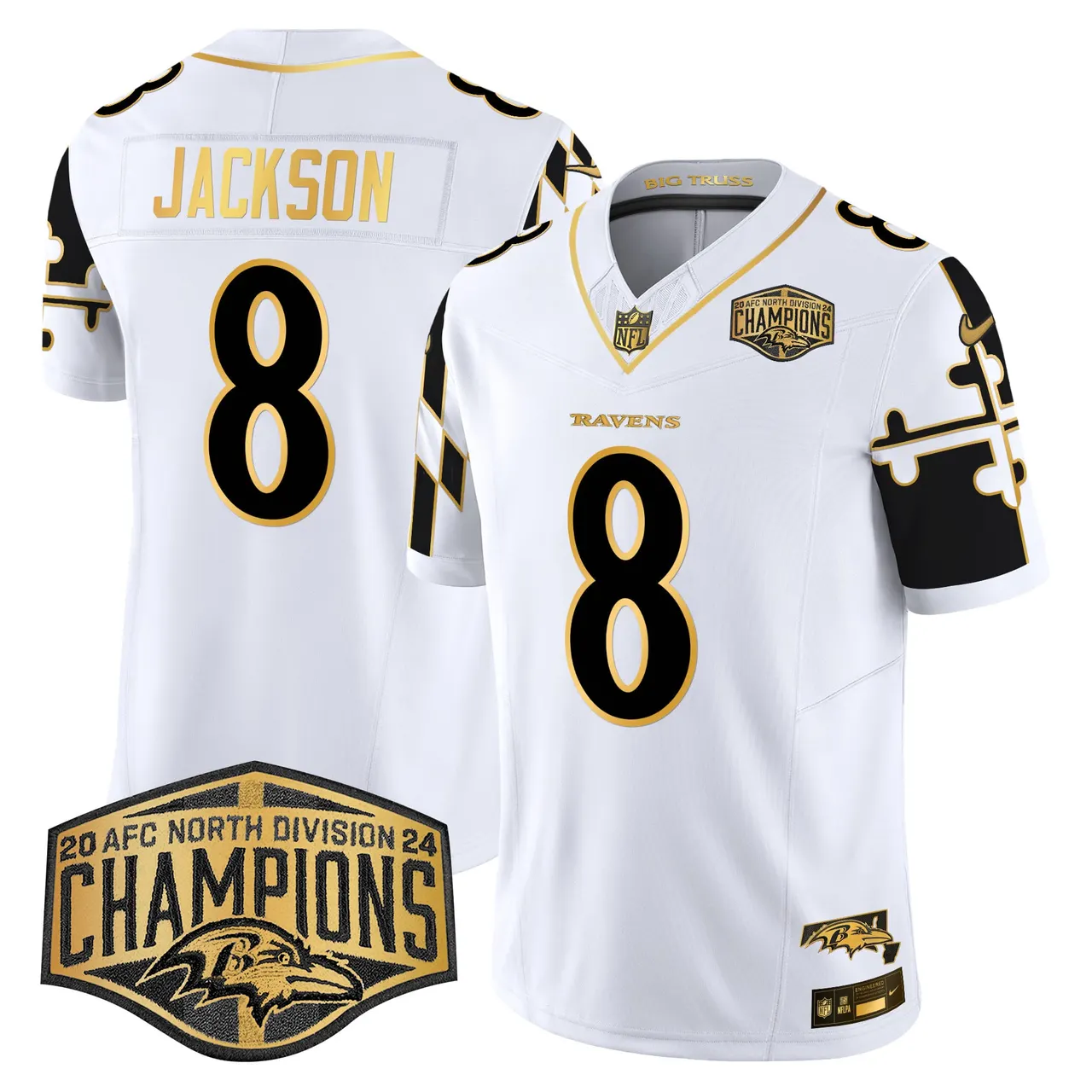 Derrick Henry Baltimore Ravens Nike Maryland Flag Map 2024 AFC North Division Champions Patch Gold Vapor Limited Stitched Jersey - Black - Image 18