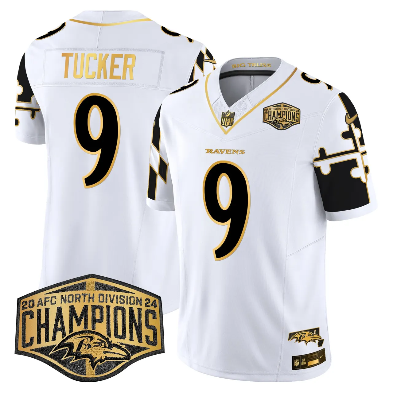 Derrick Henry Baltimore Ravens Nike Maryland Flag Map 2024 AFC North Division Champions Patch Gold Vapor Limited Stitched Jersey - Black - Image 19