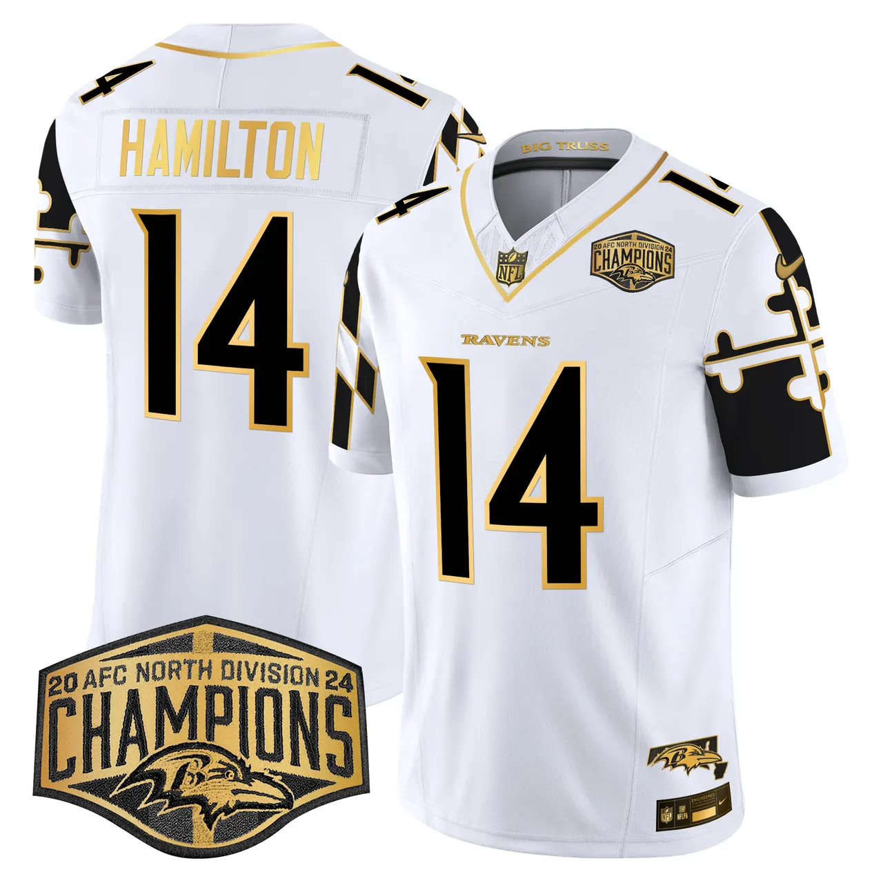 Derrick Henry Baltimore Ravens Nike Maryland Flag Map 2024 AFC North Division Champions Patch Gold Vapor Limited Stitched Jersey - Black - Image 20