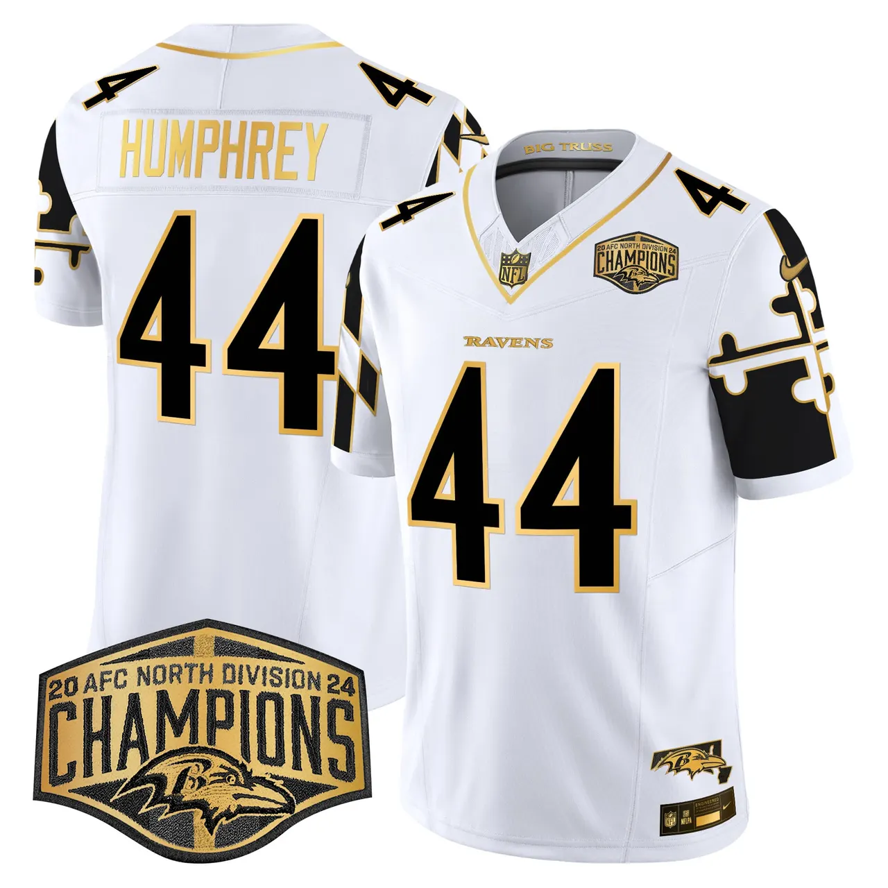 Derrick Henry Baltimore Ravens Nike Maryland Flag Map 2024 AFC North Division Champions Patch Gold Vapor Limited Stitched Jersey - Black - Image 21