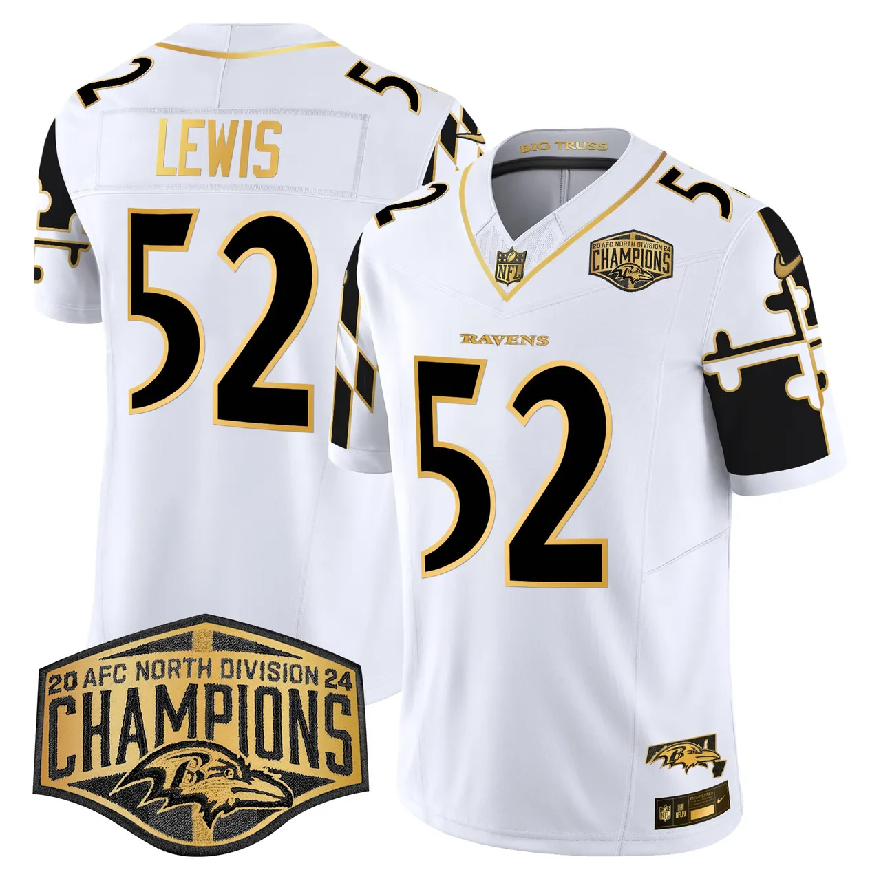 Derrick Henry Baltimore Ravens Nike Maryland Flag Map 2024 AFC North Division Champions Patch Gold Vapor Limited Stitched Jersey - Black - Image 22