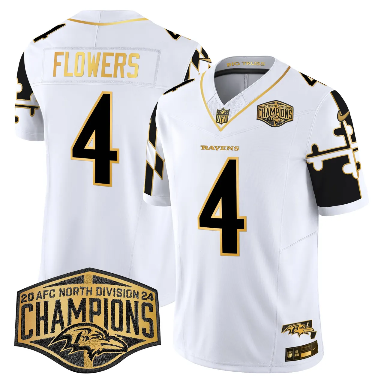 Derrick Henry Baltimore Ravens Nike Maryland Flag Map 2024 AFC North Division Champions Patch Gold Vapor Limited Stitched Jersey - Black - Image 23