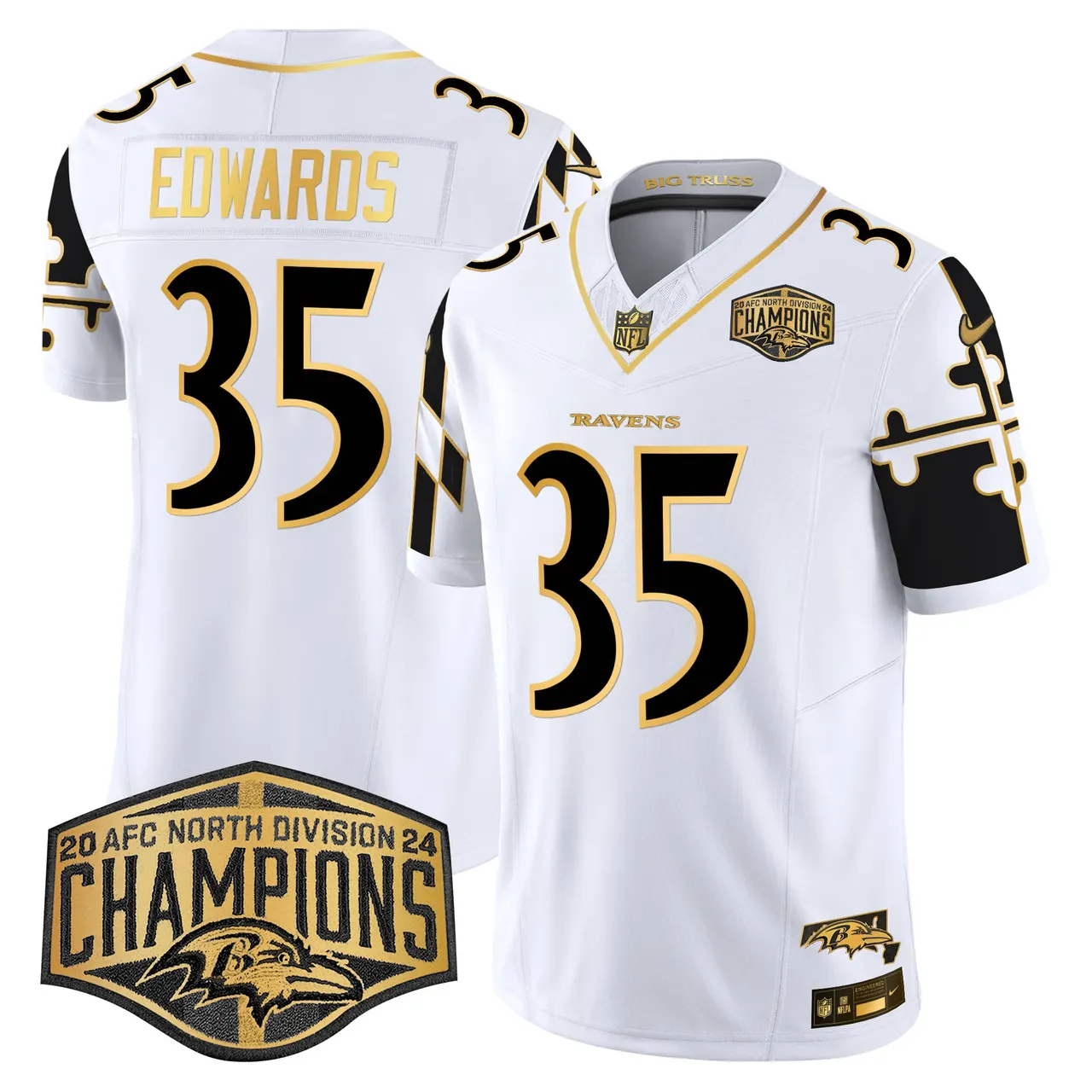 Derrick Henry Baltimore Ravens Nike Maryland Flag Map 2024 AFC North Division Champions Patch Gold Vapor Limited Stitched Jersey - Black - Image 24