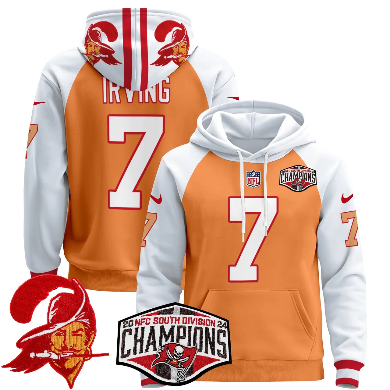 Baker Mayfield Tampa Bay Buccaneers Nike Throwback 2024 NFC South Division Champions Patch Stitched Pullover Hoodie - Orange - Image 2