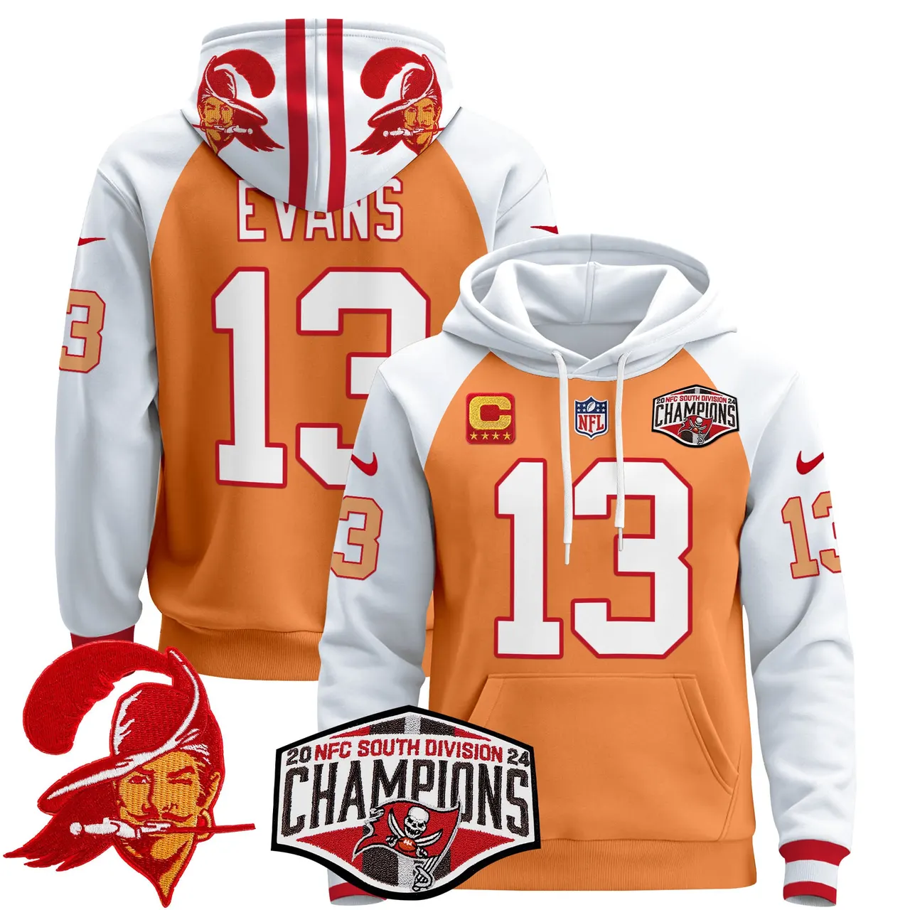 Baker Mayfield Tampa Bay Buccaneers Nike Throwback 2024 NFC South Division Champions Patch Stitched Pullover Hoodie - Orange - Image 4