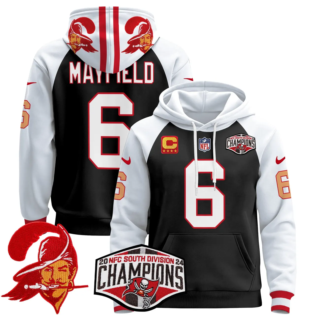 Baker Mayfield Tampa Bay Buccaneers Nike Throwback 2024 NFC South Division Champions Patch Stitched Pullover Hoodie - Orange - Image 8