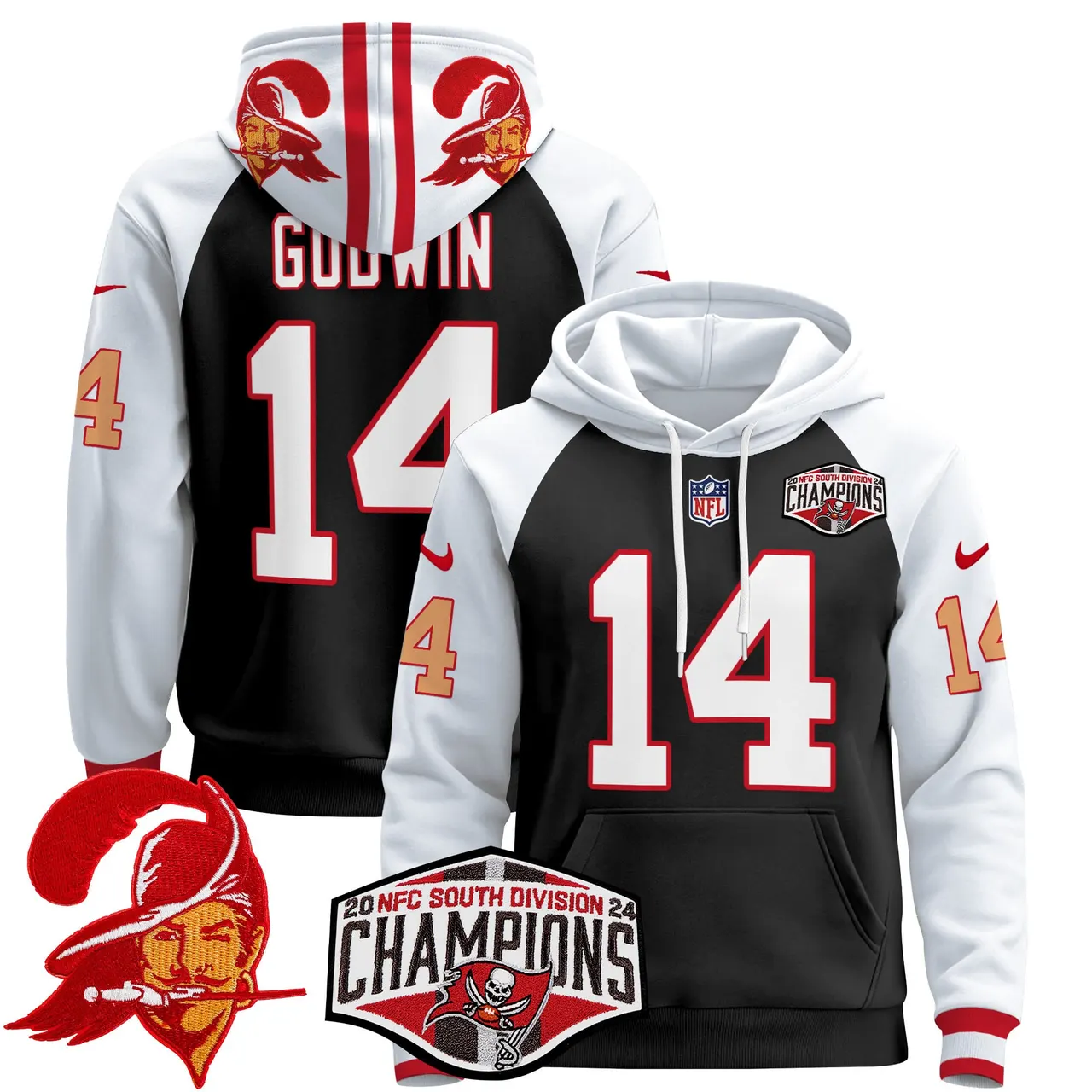 Baker Mayfield Tampa Bay Buccaneers Nike Throwback 2024 NFC South Division Champions Patch Stitched Pullover Hoodie - Orange - Image 12