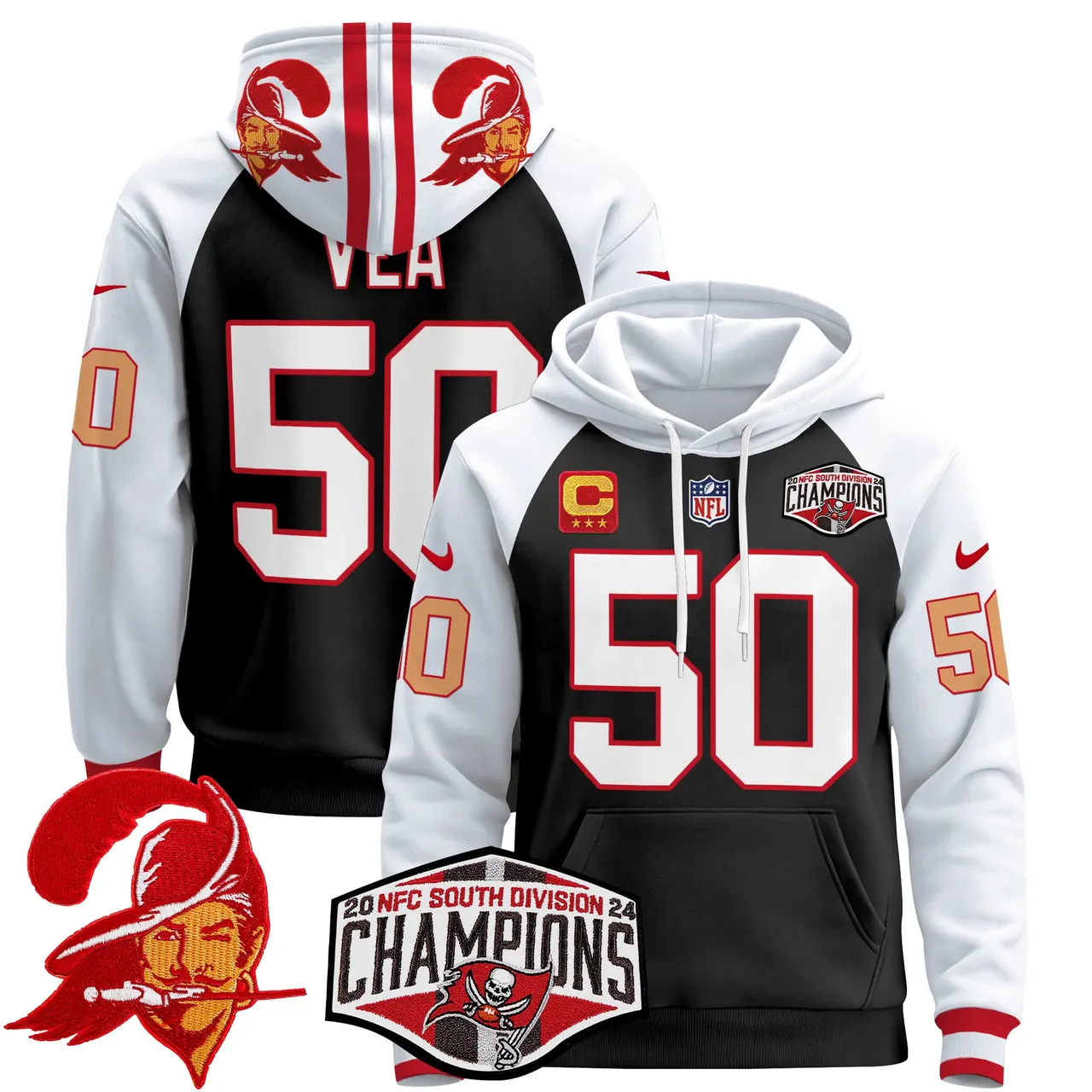 Baker Mayfield Tampa Bay Buccaneers Nike Throwback 2024 NFC South Division Champions Patch Stitched Pullover Hoodie - Orange - Image 13