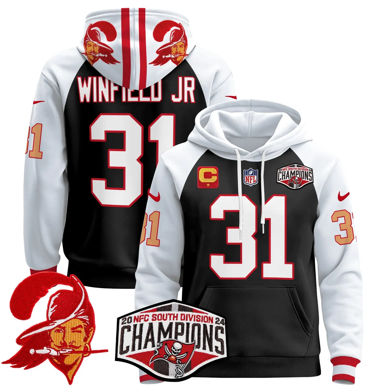 Baker Mayfield Tampa Bay Buccaneers Nike Throwback 2024 NFC South Division Champions Patch Stitched Pullover Hoodie - Orange - Image 14