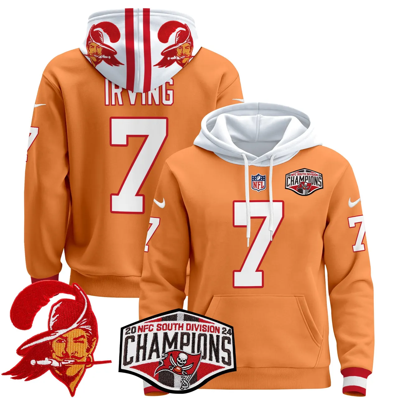 Baker Mayfield Tampa Bay Buccaneers Nike Throwback 2024 NFC South Division Champions Patch Stitched Pullover Hoodie - Orange - Image 16