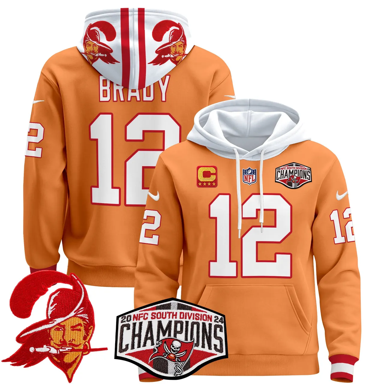 Baker Mayfield Tampa Bay Buccaneers Nike Throwback 2024 NFC South Division Champions Patch Stitched Pullover Hoodie - Orange - Image 17