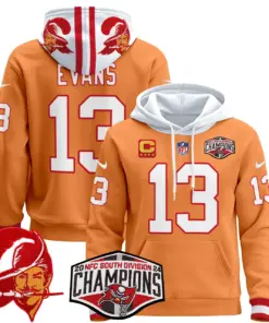 Baker Mayfield Tampa Bay Buccaneers Nike Throwback 2024 NFC South Division Champions Patch Stitched Pullover Hoodie - Orange - Image 18