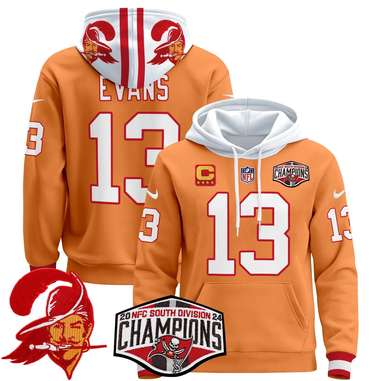 Baker Mayfield Tampa Bay Buccaneers Nike Throwback 2024 NFC South Division Champions Patch Stitched Pullover Hoodie - Orange - Image 18