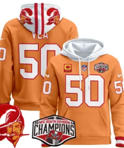 Baker Mayfield Tampa Bay Buccaneers Nike Throwback 2024 NFC South Division Champions Patch Stitched Pullover Hoodie - Orange - Image 20