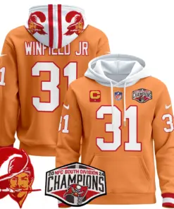 Baker Mayfield Tampa Bay Buccaneers Nike Throwback 2024 NFC South Division Champions Patch Stitched Pullover Hoodie - Orange - Image 21