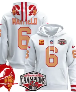 Baker Mayfield Tampa Bay Buccaneers Nike Throwback 2024 NFC South Division Champions Patch Stitched Pullover Hoodie - Orange - Image 22