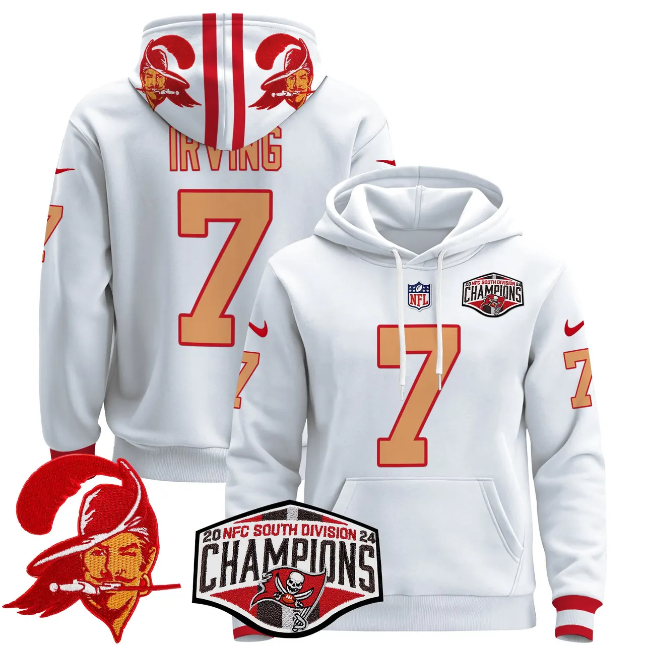 Baker Mayfield Tampa Bay Buccaneers Nike Throwback 2024 NFC South Division Champions Patch Stitched Pullover Hoodie - Orange - Image 23