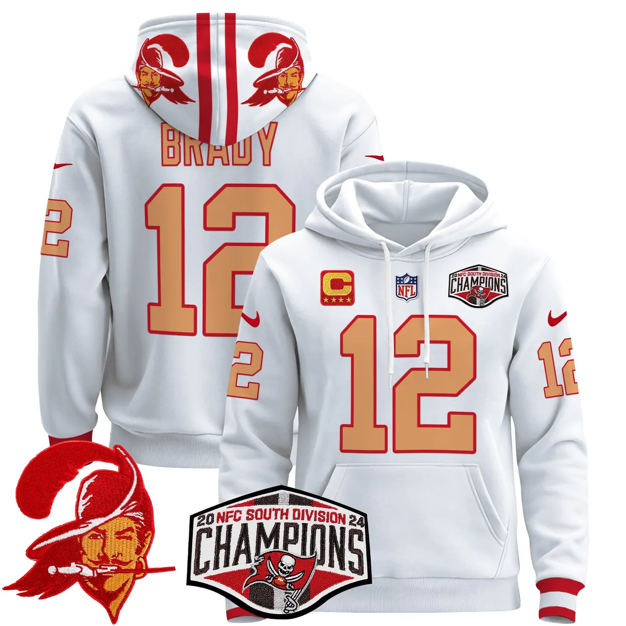 Baker Mayfield Tampa Bay Buccaneers Nike Throwback 2024 NFC South Division Champions Patch Stitched Pullover Hoodie - Orange - Image 24