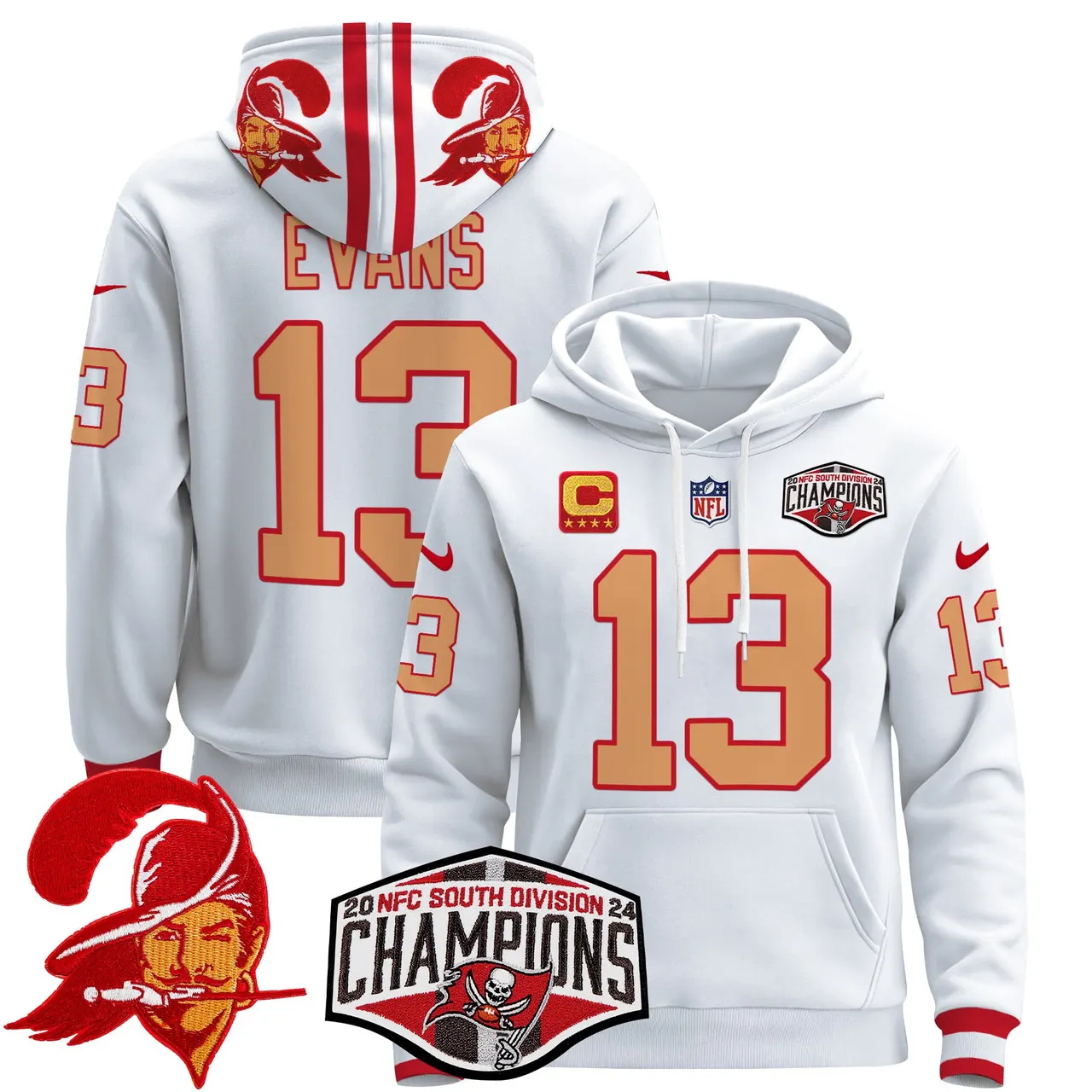 Baker Mayfield Tampa Bay Buccaneers Nike Throwback 2024 NFC South Division Champions Patch Stitched Pullover Hoodie - Orange - Image 25