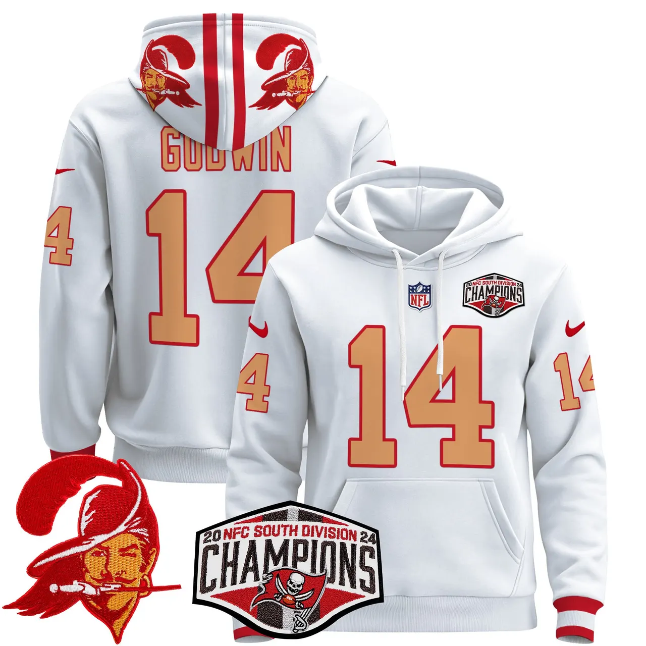 Baker Mayfield Tampa Bay Buccaneers Nike Throwback 2024 NFC South Division Champions Patch Stitched Pullover Hoodie - Orange - Image 26