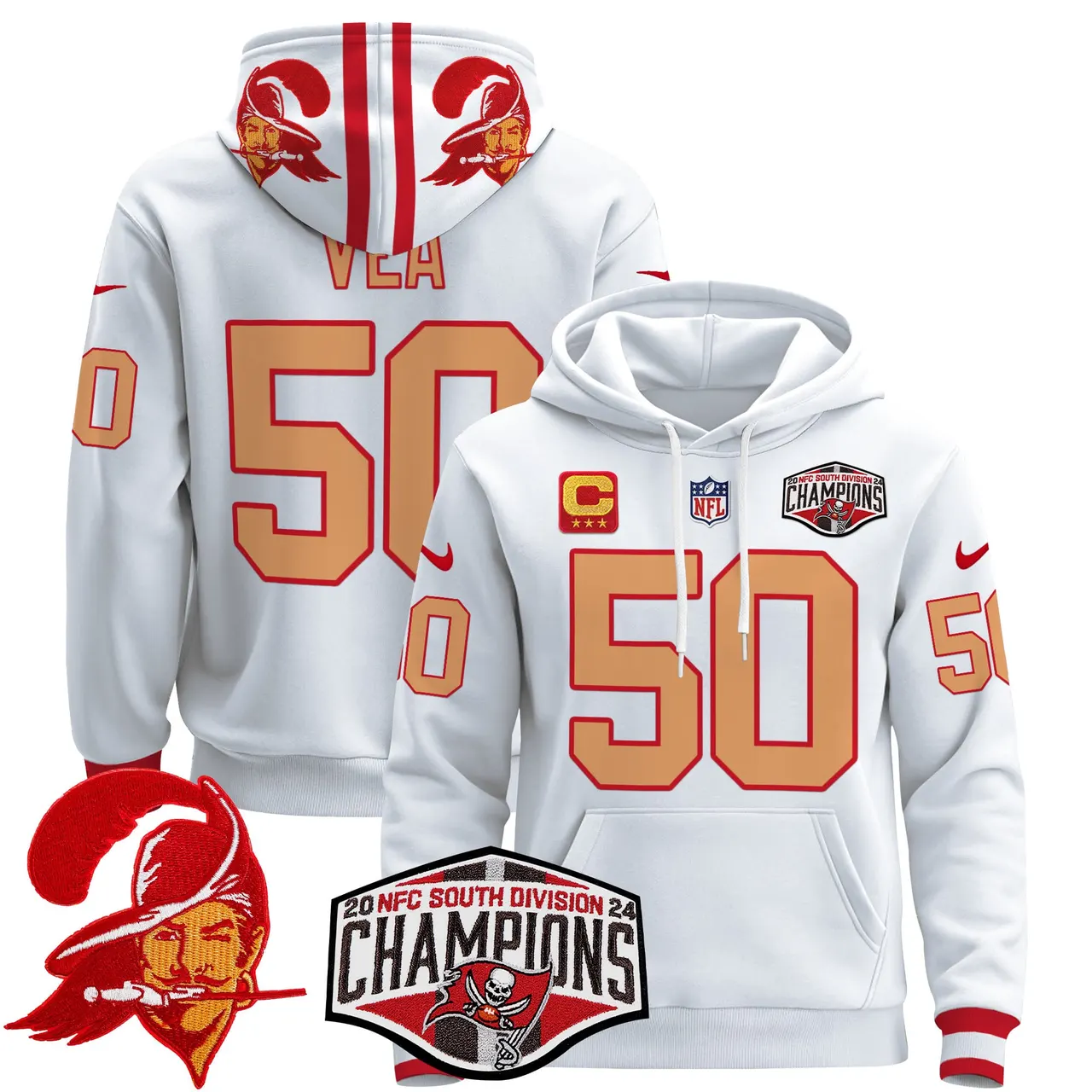Baker Mayfield Tampa Bay Buccaneers Nike Throwback 2024 NFC South Division Champions Patch Stitched Pullover Hoodie - Orange - Image 27