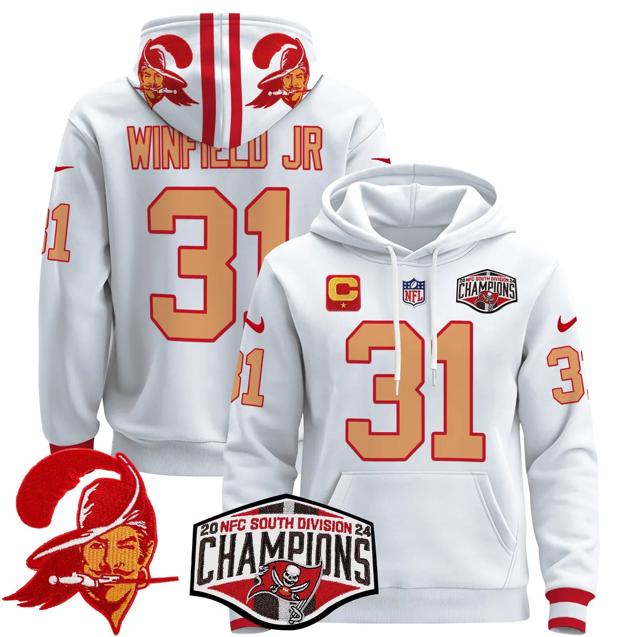 Baker Mayfield Tampa Bay Buccaneers Nike Throwback 2024 NFC South Division Champions Patch Stitched Pullover Hoodie - Orange - Image 28