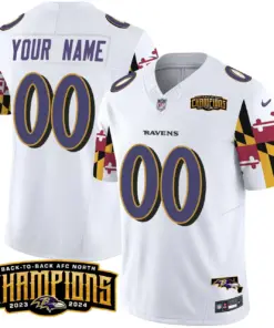 Alternative view of Baltimore Ravens Nike Maryland Flag Back to Back AFC North Champions Patch Vapor Custom Limited Stitched Jersey - Purple