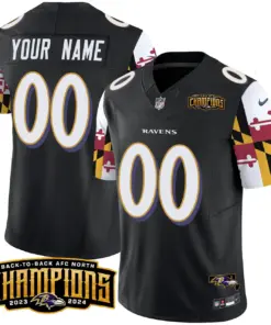 Baltimore Ravens Nike Maryland Flag Back to Back AFC North Champions Patch Vapor Custom Limited Stitched Jersey - Purple - Image 3