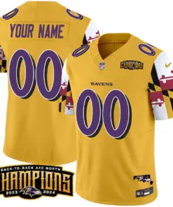 Baltimore Ravens Nike Maryland Flag Back to Back AFC North Champions Patch Vapor Custom Limited Stitched Jersey - Purple - Image 4