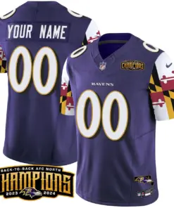 Baltimore Ravens Nike Maryland Flag Back to Back AFC North Champions Patch Vapor Custom Limited Stitched Jersey - Purple