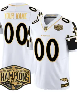 Baltimore Ravens Nike Maryland Flag Map 2024 AFC North Division Champions Patch Gold Vapor Custom Limited Stitched Jersey - Black - Image 3
