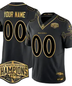 Baltimore Ravens Nike Maryland Flag Map 2024 AFC North Division Champions Patch Gold Vapor Custom Limited Stitched Jersey - Black - Image 4