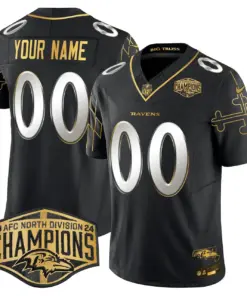 Baltimore Ravens Nike Maryland Flag Map 2024 AFC North Division Champions Patch Gold Vapor Custom Limited Stitched Jersey - Black