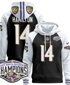 Derrick Henry Baltimore Ravens Nike 2024 AFC North Division Champions Patch Stitched Pullover Hoodie V2 - Black - Image 4