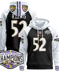 Derrick Henry Baltimore Ravens Nike 2024 AFC North Division Champions Patch Stitched Pullover Hoodie V2 - Black - Image 6