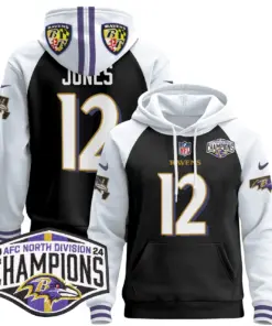 Derrick Henry Baltimore Ravens Nike 2024 AFC North Division Champions Patch Stitched Pullover Hoodie V2 - Black - Image 8
