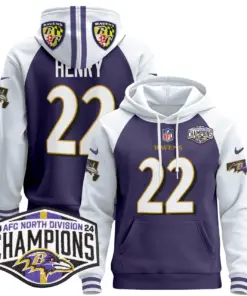 Derrick Henry Baltimore Ravens Nike 2024 AFC North Division Champions Patch Stitched Pullover Hoodie V2 - Black - Image 11