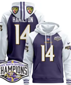 Derrick Henry Baltimore Ravens Nike 2024 AFC North Division Champions Patch Stitched Pullover Hoodie V2 - Black - Image 14