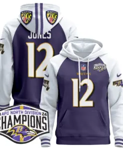 Derrick Henry Baltimore Ravens Nike 2024 AFC North Division Champions Patch Stitched Pullover Hoodie V2 - Black - Image 18
