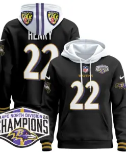 Derrick Henry Baltimore Ravens Nike 2024 AFC North Division Champions Patch Stitched Pullover Hoodie V2 - Black - Image 21