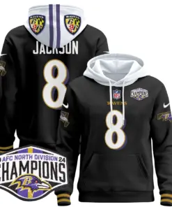Derrick Henry Baltimore Ravens Nike 2024 AFC North Division Champions Patch Stitched Pullover Hoodie V2 - Black - Image 22
