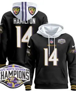 Derrick Henry Baltimore Ravens Nike 2024 AFC North Division Champions Patch Stitched Pullover Hoodie V2 - Black - Image 24