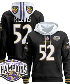 Derrick Henry Baltimore Ravens Nike 2024 AFC North Division Champions Patch Stitched Pullover Hoodie V2 - Black - Image 26
