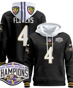 Derrick Henry Baltimore Ravens Nike 2024 AFC North Division Champions Patch Stitched Pullover Hoodie V2 - Black - Image 27