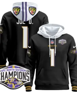 Derrick Henry Baltimore Ravens Nike 2024 AFC North Division Champions Patch Stitched Pullover Hoodie V2 - Black - Image 29
