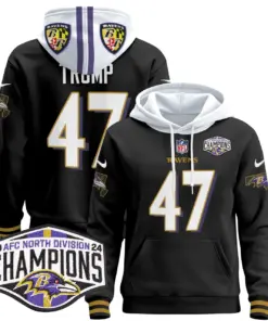 Derrick Henry Baltimore Ravens Nike 2024 AFC North Division Champions Patch Stitched Pullover Hoodie V2 - Black - Image 30