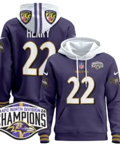 Derrick Henry Baltimore Ravens Nike 2024 AFC North Division Champions Patch Stitched Pullover Hoodie V2 - Black - Image 31