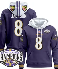 Derrick Henry Baltimore Ravens Nike 2024 AFC North Division Champions Patch Stitched Pullover Hoodie V2 - Black - Image 32